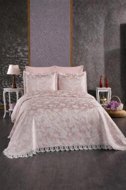 Dilara 3 Parça Çift Kişilik Pike Takımı Pudra - Çeyiz Diyarı