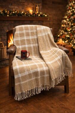 Dinarsu Cozy Life Camel Pamuklu Tv Battaniye 130x170 cm - Çeyiz Diyarı