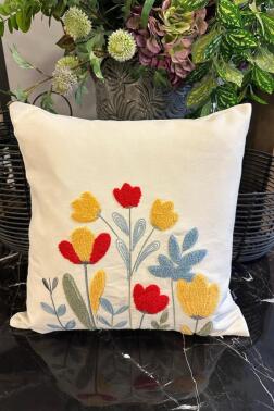 Diyar Lüx Nakışlı Keten Kırlent Kılıfı 45x45 cm - 1