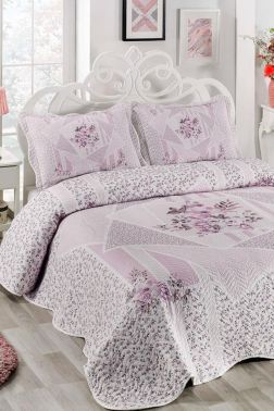 Dolce Baskılı Kapitoneli Çift Kişilik Yatak Örtüsü Lila - Çeyiz Diyarı