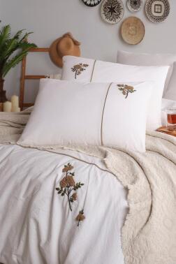 Donna 6 Parça %100 Pamuk Çift Kişilik Nevresim Takımı Bej - Çeyiz Diyarı