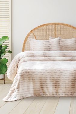 Dream Pelüş Çift Kişilik Yatak Örtüsü Bej - Çeyiz Diyarı