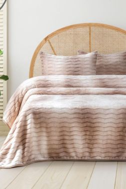 Dream Pelüş Çift Kişilik Yatak Örtüsü Cappucino - Çeyiz Diyarı