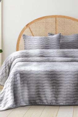 Dream Pelüş Çift Kişilik Yatak Örtüsü Gri - Çeyiz Diyarı