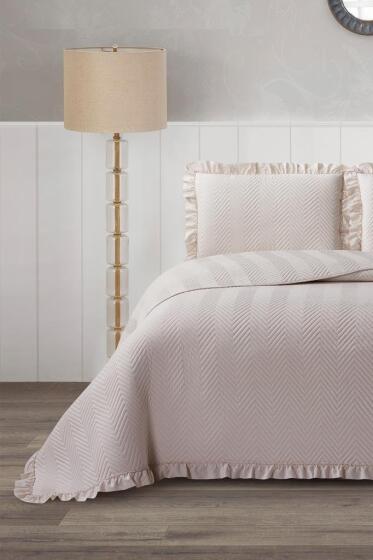 Dubai Elyaf Dolgulu Çift Kişilik 240x260 Cm Yatak Örtüsü Bej - Çeyiz Diyarı