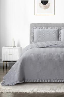 Dubai Elyaf Dolgulu Çift Kişilik 240x260 Cm Yatak Örtüsü Gri - Çeyiz Diyarı