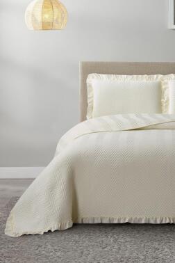 Dubai Elyaf Dolgulu Çift Kişilik 240x260 Cm Yatak Örtüsü Krem - Çeyiz Diyarı