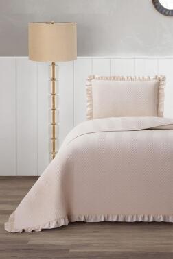 Dubai Elyaf Dolgulu Tek Kişilik 180x240 Cm Yatak Örtüsü Bej - Çeyiz Diyarı