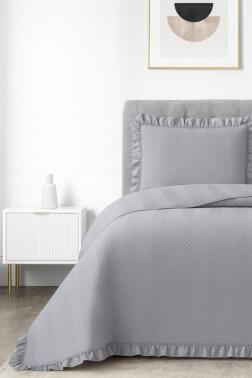 Dubai Elyaf Dolgulu Tek Kişilik 180x240 Cm Yatak Örtüsü Gri - Çeyiz Diyarı