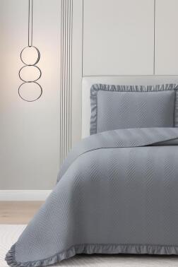 Dubai Elyaf Dolgulu Tek Kişilik 180x240 Cm Yatak Örtüsü Koyu Gri - Çeyiz Diyarı
