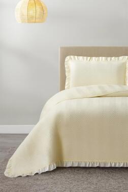 Dubai Elyaf Dolgulu Tek Kişilik 180x240 Cm Yatak Örtüsü Krem - Çeyiz Diyarı