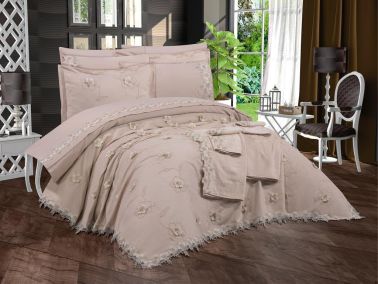 Düden Havlulu Gelin Seti 11 Parça Bej - Çeyiz Diyarı