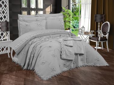 Düden Havlulu Gelin Seti 11 Parça Gri - Çeyiz Diyarı