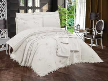 Düden Havlulu Gelin Seti 11 Parça Krem - Çeyiz Diyarı