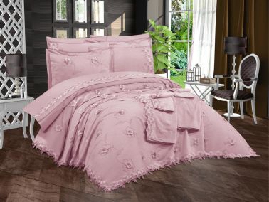 Düden Havlulu Gelin Seti 11 Parça Pudra - Çeyiz Diyarı