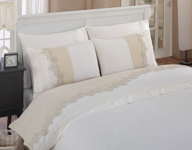 Ecmel Nevresim Takımı - 6 Parça Krem - Çeyiz Diyarı