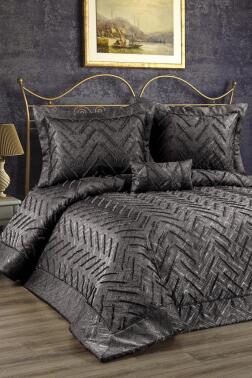 Efsane Dolgulu Pamuklu Çift Kişilik Yatak Örtüsü Antrasit - Çeyiz Diyarı