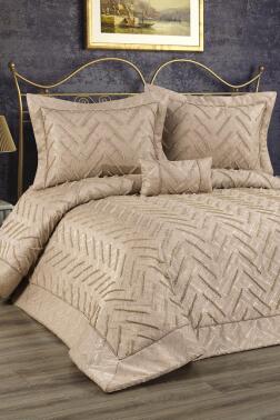 Efsane Dolgulu Pamuklu Çift Kişilik Yatak Örtüsü Cappucino - Çeyiz Diyarı