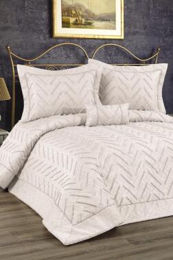 Efsane Dolgulu Pamuklu Çift Kişilik Yatak Örtüsü Krem - Çeyiz Diyarı