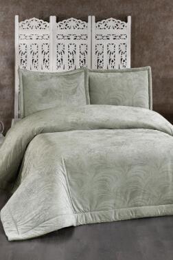 Efsun Elyaf Dolgulu Çift Kişilik 250x255 Cm Yatak Örtüsü Adaçayı - Çeyiz Diyarı