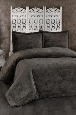 Efsun Elyaf Dolgulu Çift Kişilik 250x255 Cm Yatak Örtüsü Antrasit - Çeyiz Diyarı