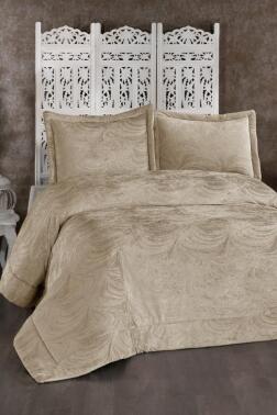 Efsun Elyaf Dolgulu Çift Kişilik 250x255 Cm Yatak Örtüsü Bej - Çeyiz Diyarı