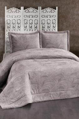 Efsun Elyaf Dolgulu Çift Kişilik 250x255 Cm Yatak Örtüsü Gri - Çeyiz Diyarı