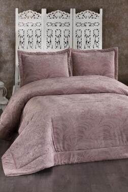 Efsun Elyaf Dolgulu Çift Kişilik 250x255 Cm Yatak Örtüsü Gül Kurusu - Çeyiz Diyarı