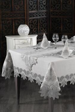 Efsun Fransız Dantelli Yemek Takımı - 25 Parça Gri - Çeyiz Diyarı