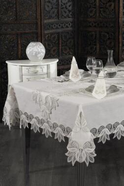 Efsun Fransız Dantelli Yemek Takımı - 25 Parça Krem - Çeyiz Diyarı