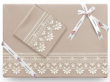 Efsun Sade Fransız Güpürlü Nevresim Takımı Cappucino - Çeyiz Diyarı