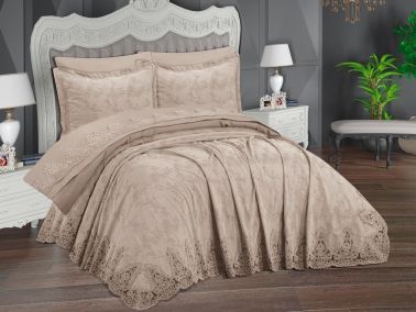 Ege 6 Parça Şönil Nakışlı Pike Takımı Bej - Çeyiz Diyarı