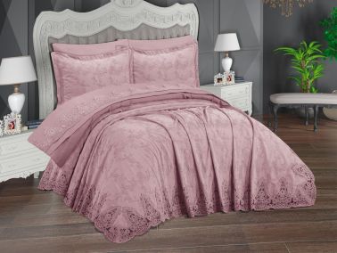 Ege 6 Parça Şönil Nakışlı Pike Takımı Pudra - Çeyiz Diyarı