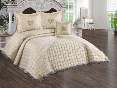 Elegant Çift Kişilik Yatak Örtüsü Takımı Bej - Çeyiz Diyarı