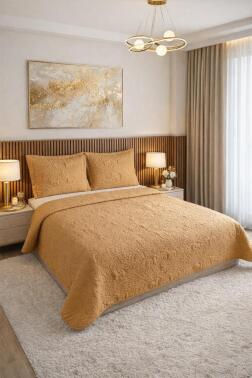 Elevora Çift Taraflı Çift Kişilik Yatak Örtüsü 230x250 Krem Bej - Çeyiz Diyarı