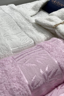 Elmas Bambu 10 Parça Aile Bornoz Takımı Krem Pembe - 2