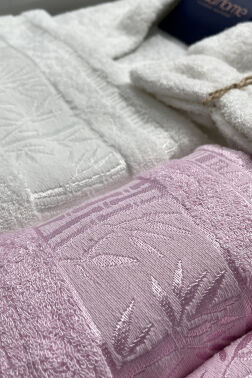 Elmas Bambu 10 Parça Aile Bornoz Takımı Krem Pembe - 3