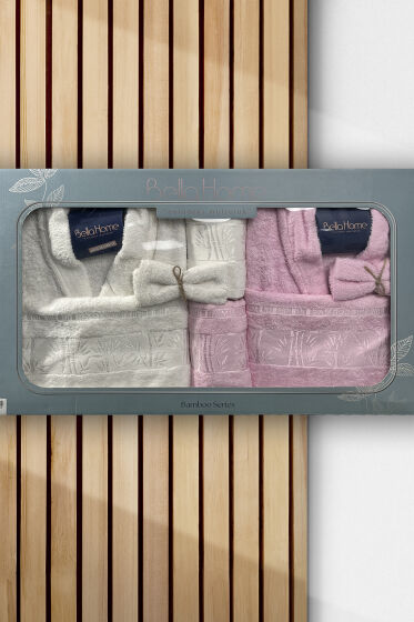 Elmas Bambu 10 Parça Aile Bornoz Takımı Krem Pembe - Çeyiz Diyarı