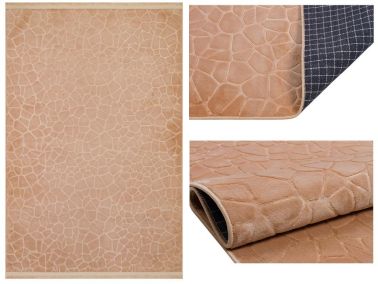 Embos Kaymaz Tabanlı Dikdörtgen Halı 80x150 Cm Cappucino - Çeyiz Diyarı
