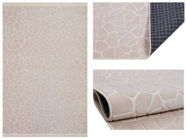 Embos Kaymaz Tabanlı Dikdörtgen Halı 80x150 Cm Ekru - Çeyiz Diyarı