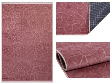 Embos Kaymaz Tabanlı Dikdörtgen Halı 80x150 Cm Gülkurusu - Çeyiz Diyarı