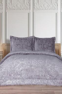 Emila Elyaf Dolgulu Çift Kişilik 250x255 Cm Yatak Örtüsü Gri - Çeyiz Diyarı