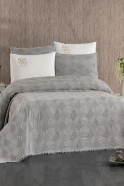 Emily 7 Parça %100 Pamuk Gelin Seti Gri - Çeyiz Diyarı