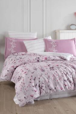 Emily Pamuk Saten Çift Kişilik Nevresim Takımı Lila - Hobby