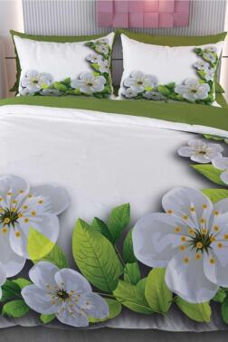 Erik Çiçeği Mikro Saten 3D Dijital Baskılı Çift Kişilik Nevresim Takımı - Çeyiz Diyarı