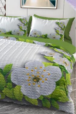 Erik Çiçeği Mikro Saten 3D Dijital Baskılı Dört Mevsim Çift Kişilik Nevresim Takımı - Çeyiz Diyarı