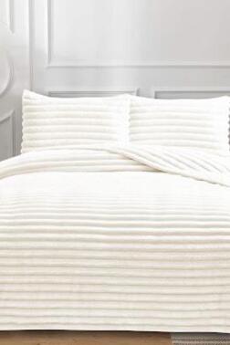 Eterna Peluş Çift Kişilik 230x250 Cm Yatak Örtüsü Krem - Çeyiz Diyarı