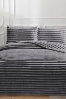 Eterna Peluş Tek Kişilik 180x240 Cm Yatak Örtüsü Antrasit - Çeyiz Diyarı