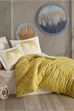 Eva Çift Kişilik Ranforce Nevresim Takımı Hardal - Hobby