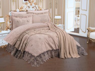 Fethiye Şönil Nakışlı 10 Parça Gelin Seti Bej - Çeyiz Diyarı